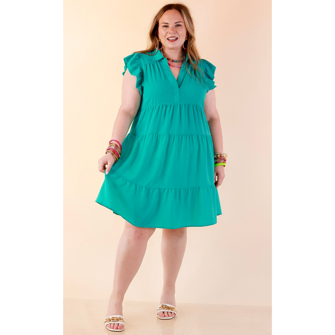All Of A Sudden Ruffle Cap Sleeve Short Dress in Mint Green