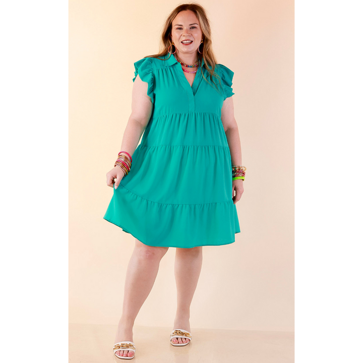All Of A Sudden Ruffle Cap Sleeve Short Dress in Mint Green