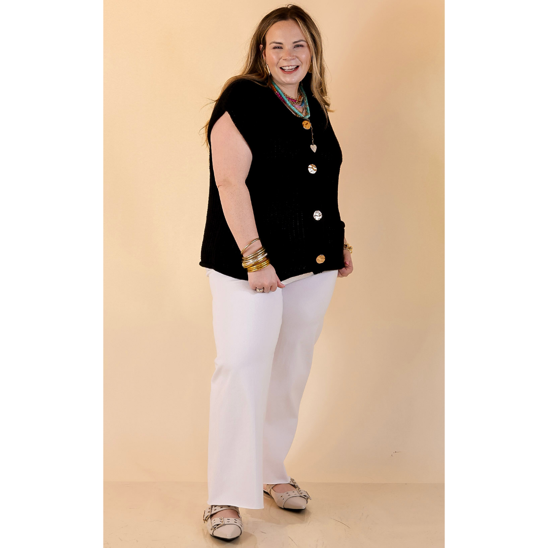 Always Effortless Oversized Button Down Large Knit Sweater Vest in Black