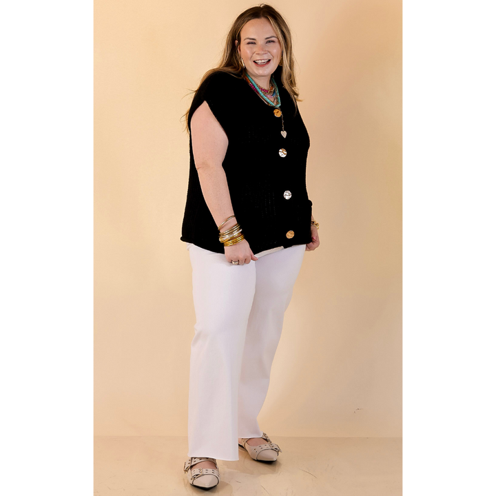 Always Effortless Oversized Button Down Large Knit Sweater Vest in Black