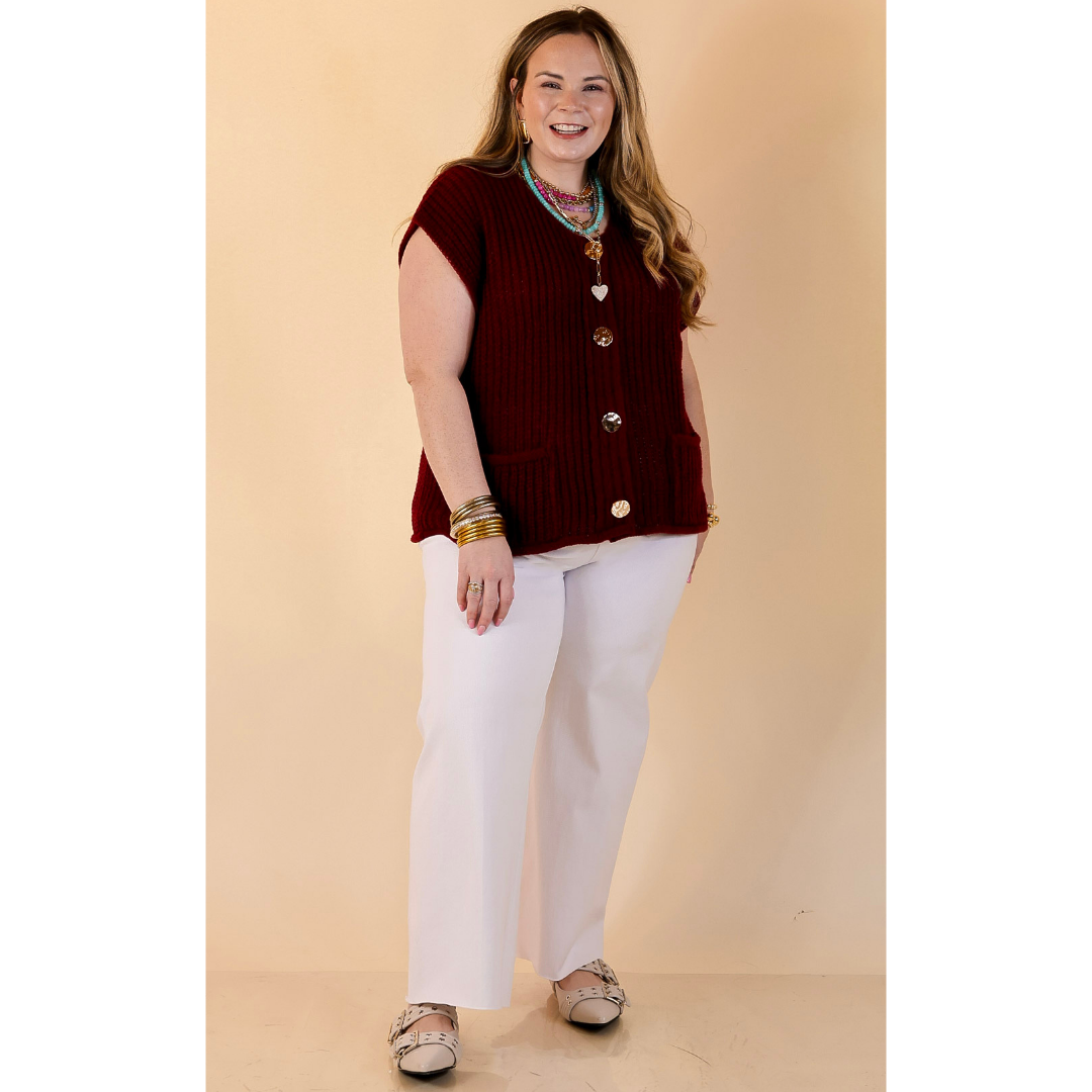 Always Effortless Oversized Button Down Large Knit Sweater Vest in Maroon