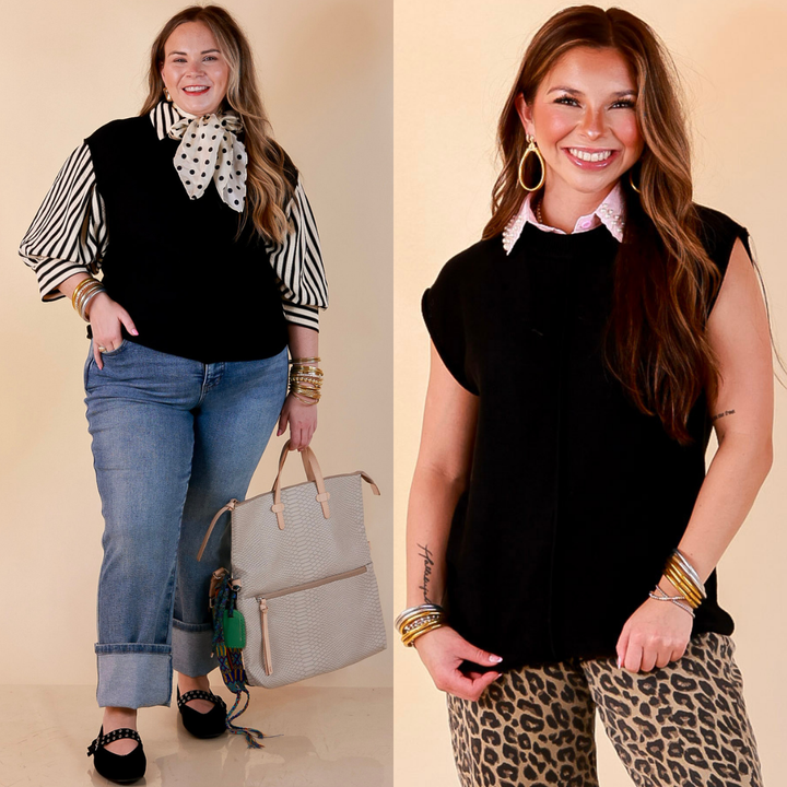 Always a Favorite Crew Neck Front Seam Sweater Knit Top in Black
