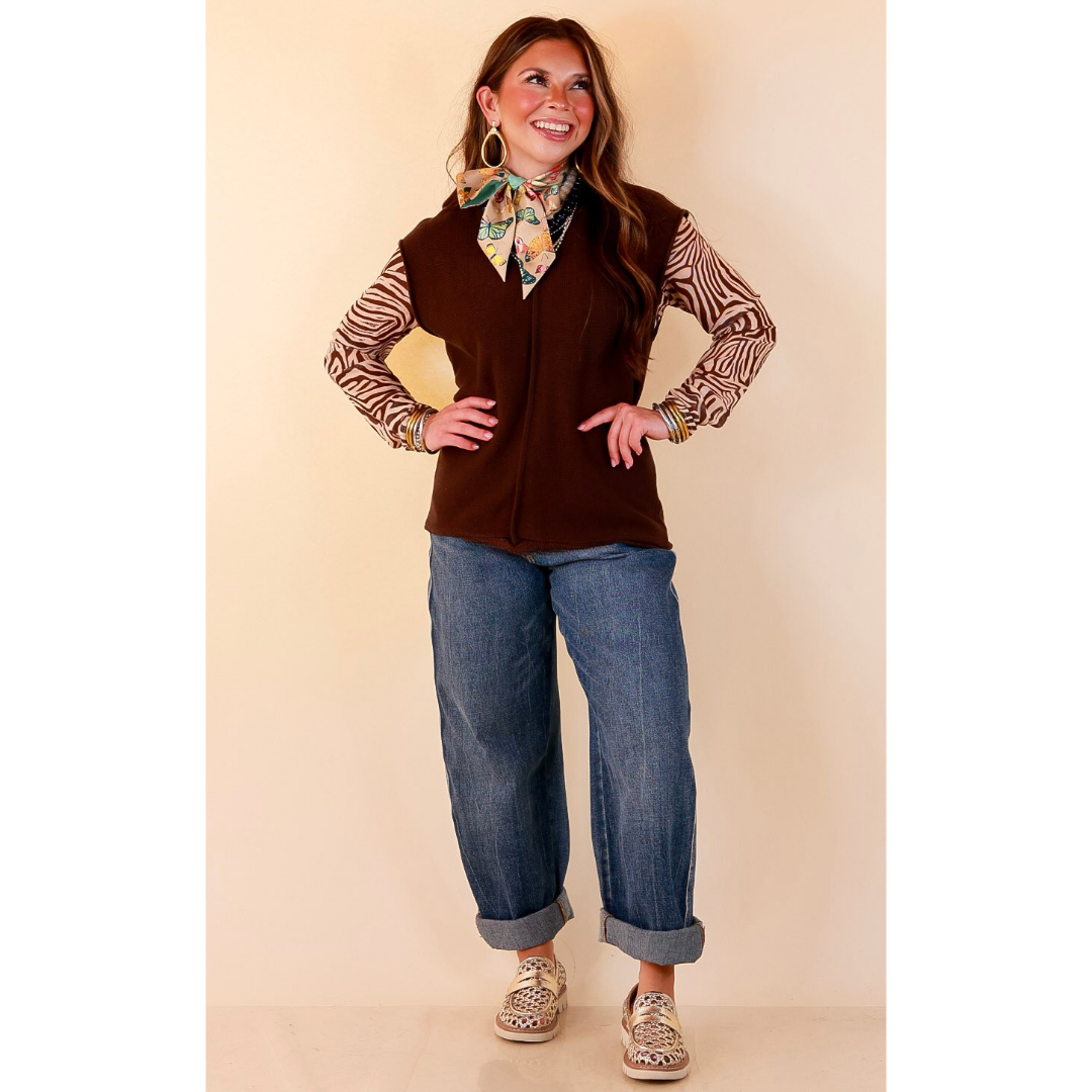 Always a Favorite Crew Neck Front Seam Sweater Knit Top in Chocolate Brown