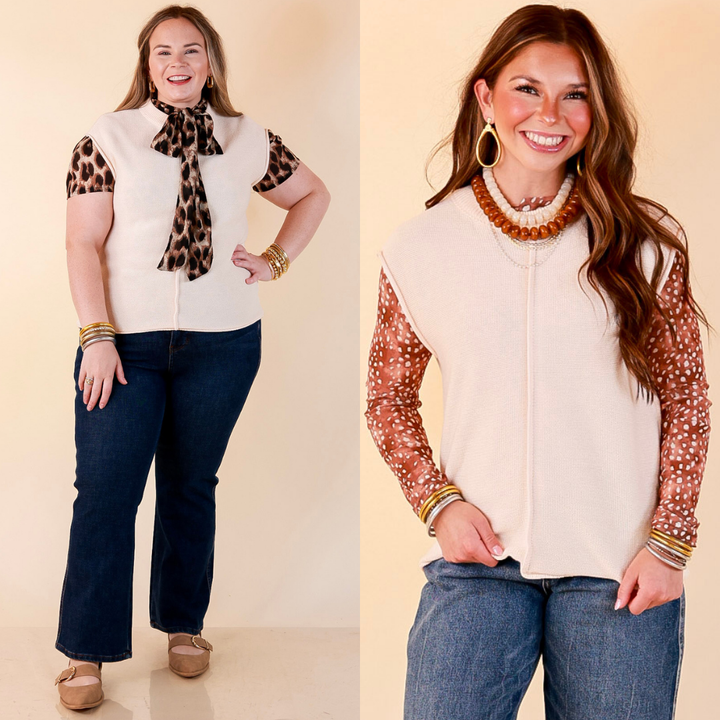 Always a Favorite Crew Neck Front Seam Sweater Knit Top in Ivory