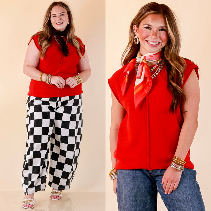 Always a Favorite Crew Neck Front Seam Sweater Knit Top in Red