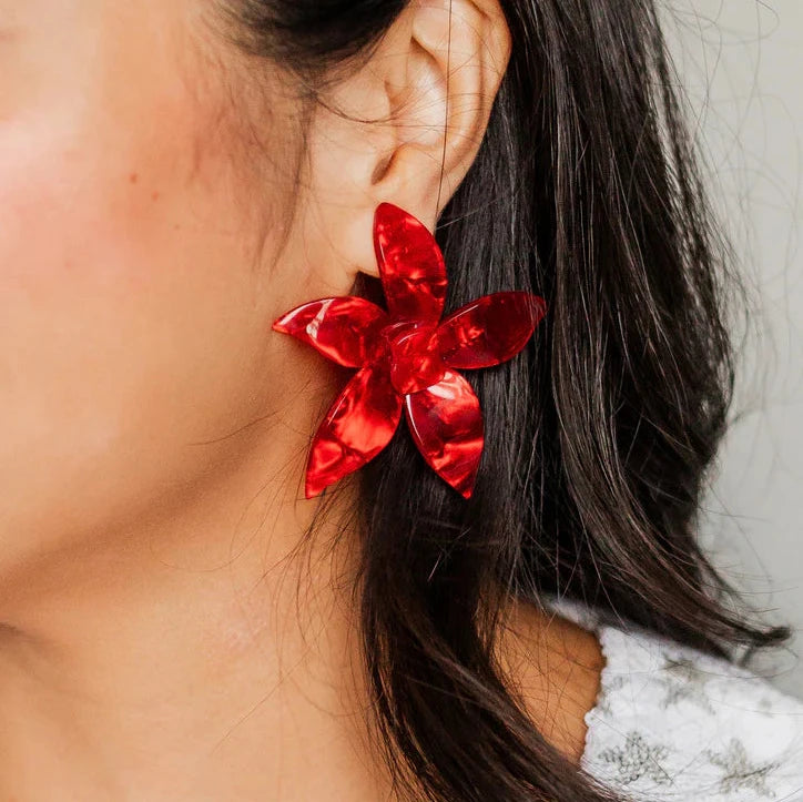 Linny Co | Annie Flower Drop Earrings in Pearlized Red