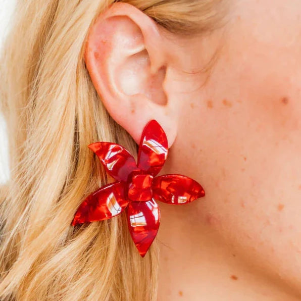 Linny Co | Annie Flower Drop Earrings in Pearlized Red