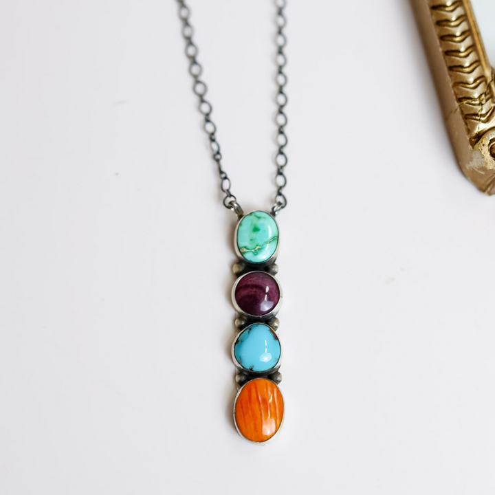 Antionete Largo | Navajo Handmade Sterling Silver Multi Stone Necklace with Turquoise and Spiney