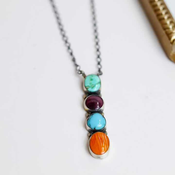 Antionete Largo | Navajo Handmade Sterling Silver Multi Stone Necklace with Turquoise and Spiney