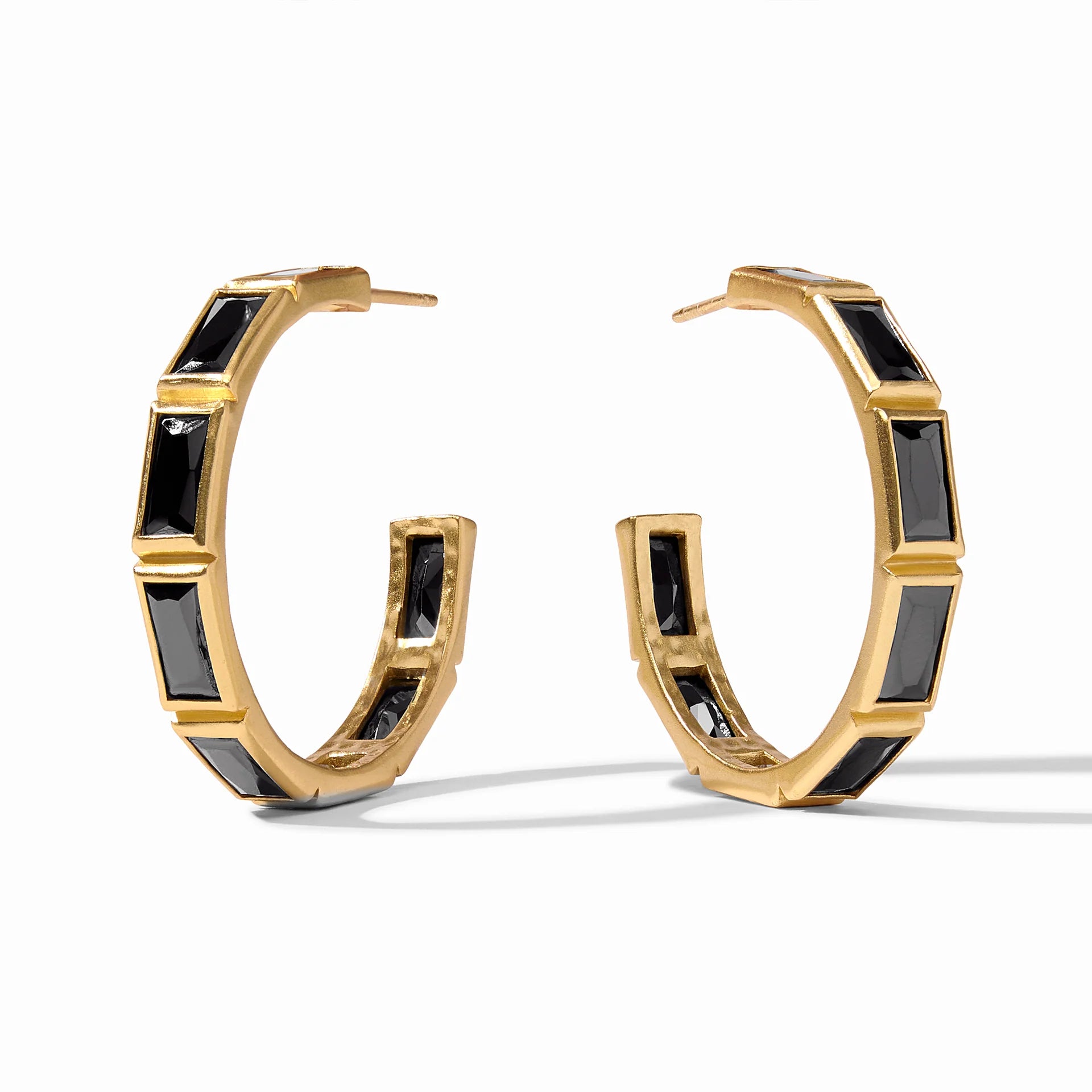 Julie Vos | Antonia Large Hoop Earrings with Obsidian Black Crystals in Gold - Giddy Up Glamour Boutique