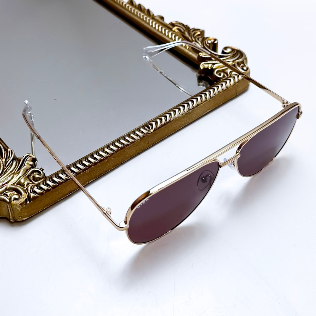 Otra Eyewear | Era Classic Aviator Gold Frame Sunglasses in Smokey Brown