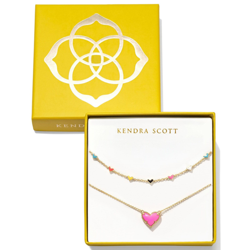 Kendra Scott | Ari and Haven Gold Enamel Heart Necklace Gift Set in Neon Pink