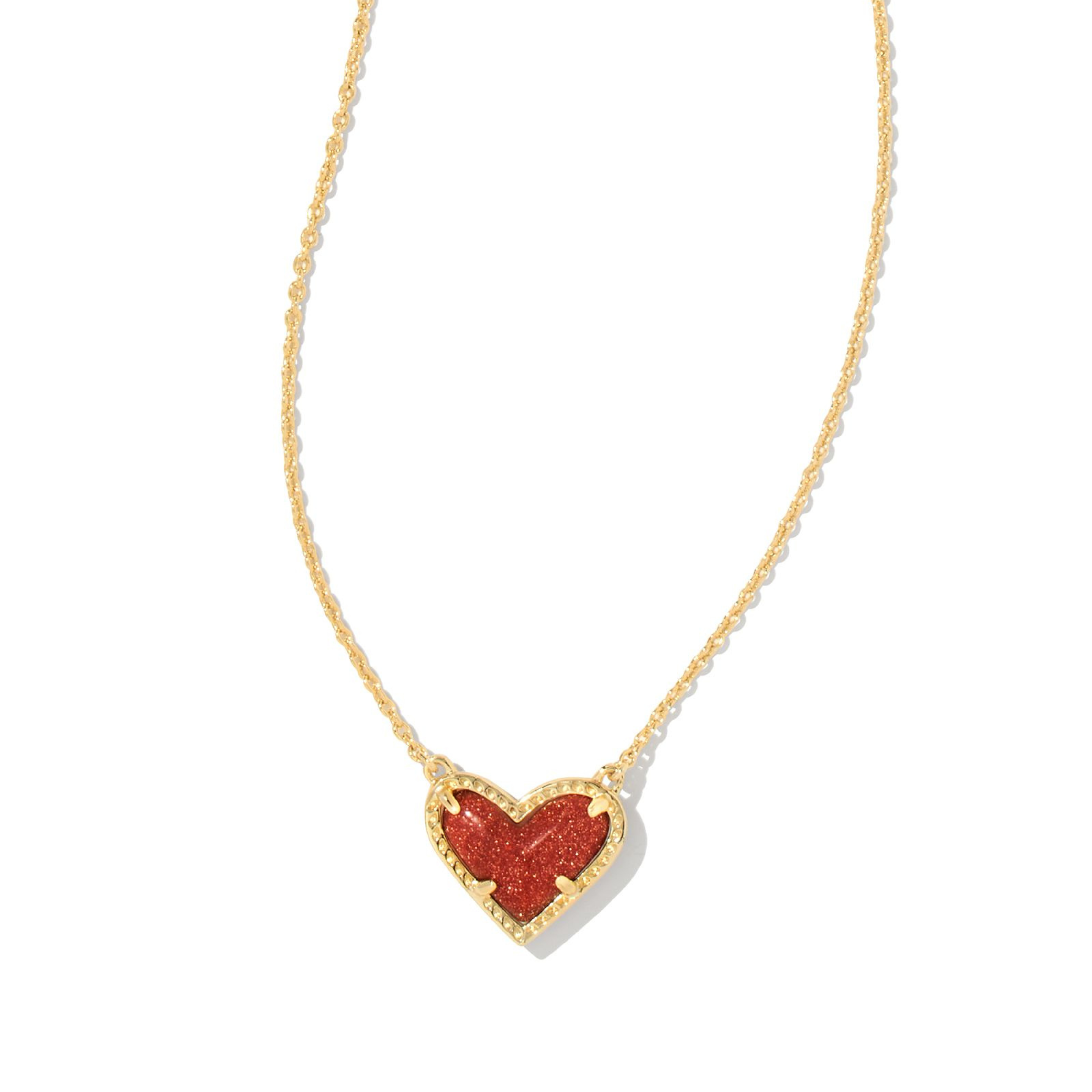 Kendra Scott | Ari Heart Gold Short Pendant Necklace in Orange Goldstone