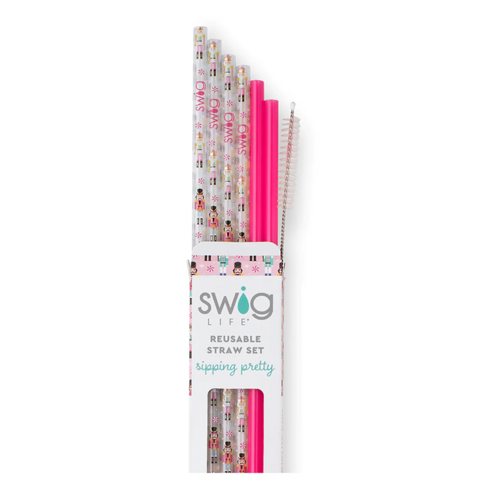 Nutcracker + Hot Pink Reusable Straw Set - Giddy Up Glamour Boutique