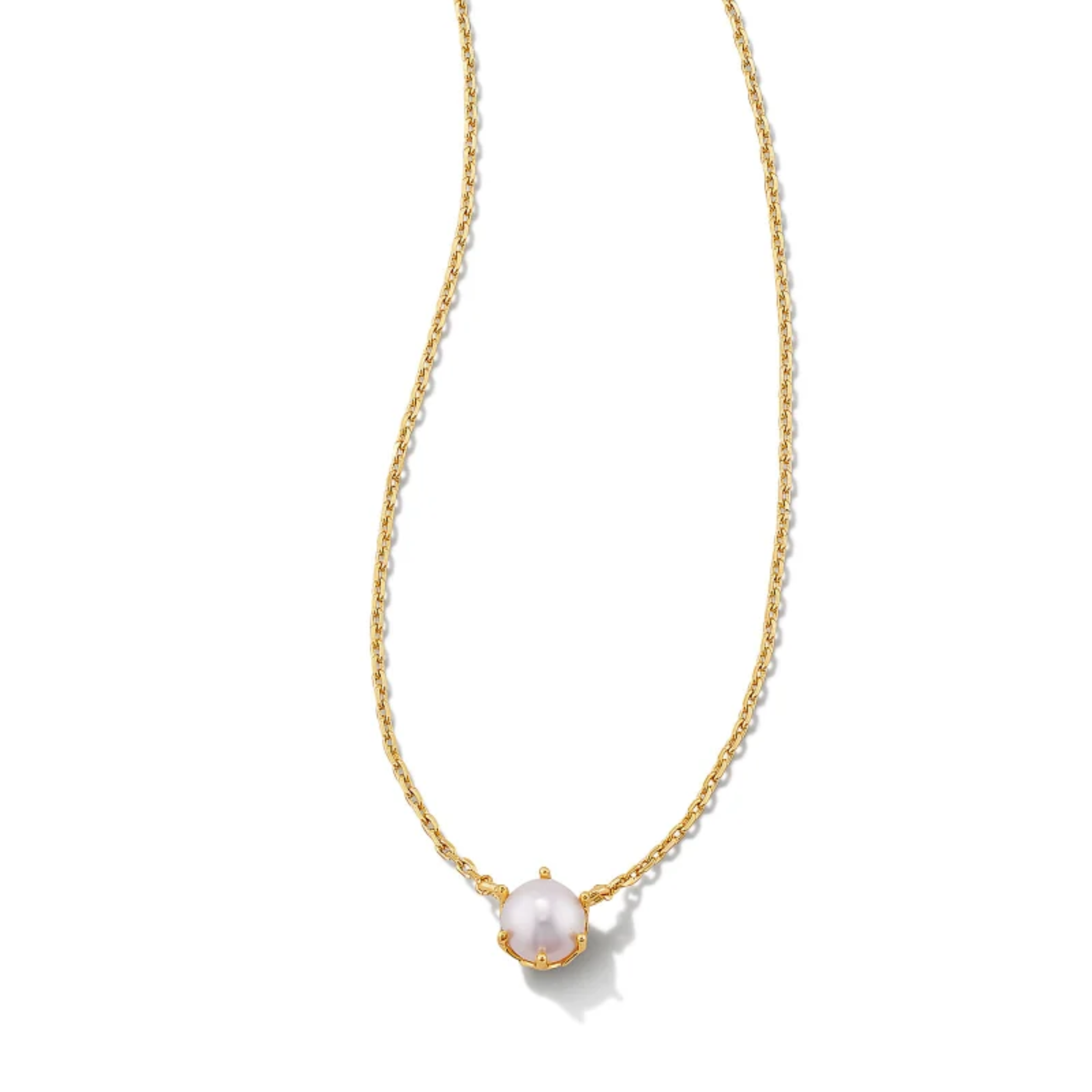 This Ashton Gold Pearl Pendant Necklace in White Pearl by Kendra Scott is pictured on a white background.