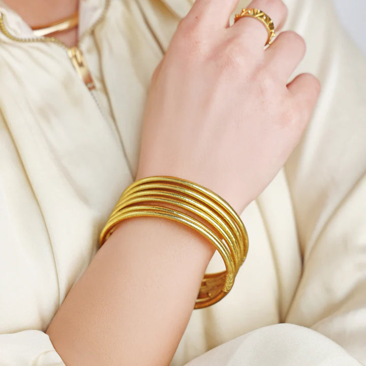 BuDhaGirl | Set of Six | Aura Lumine 3mm All Weather Bangles in Gold