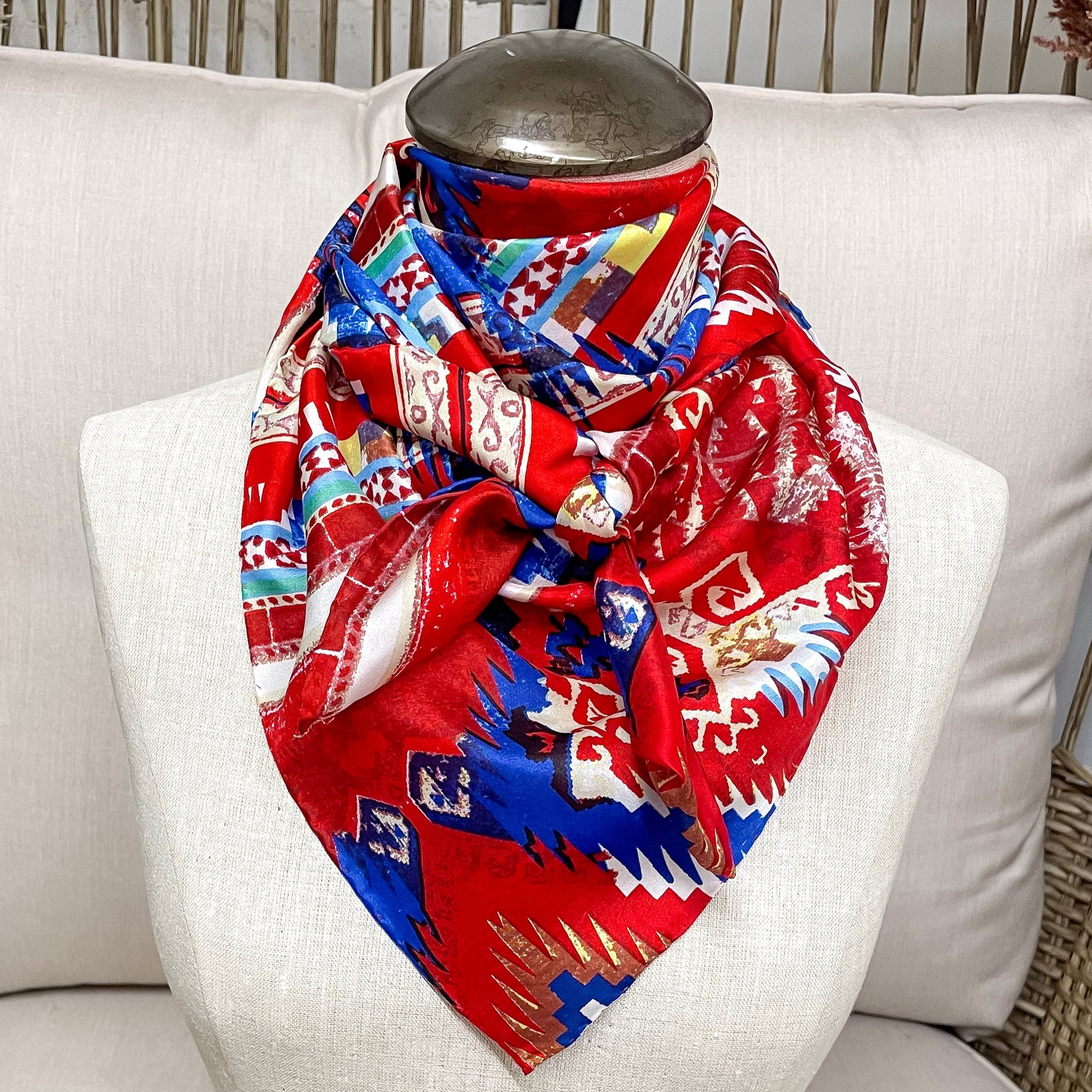 Wyoming Traders | Aztec Silk Wild Rag in Red and Blue – Giddy Up ...