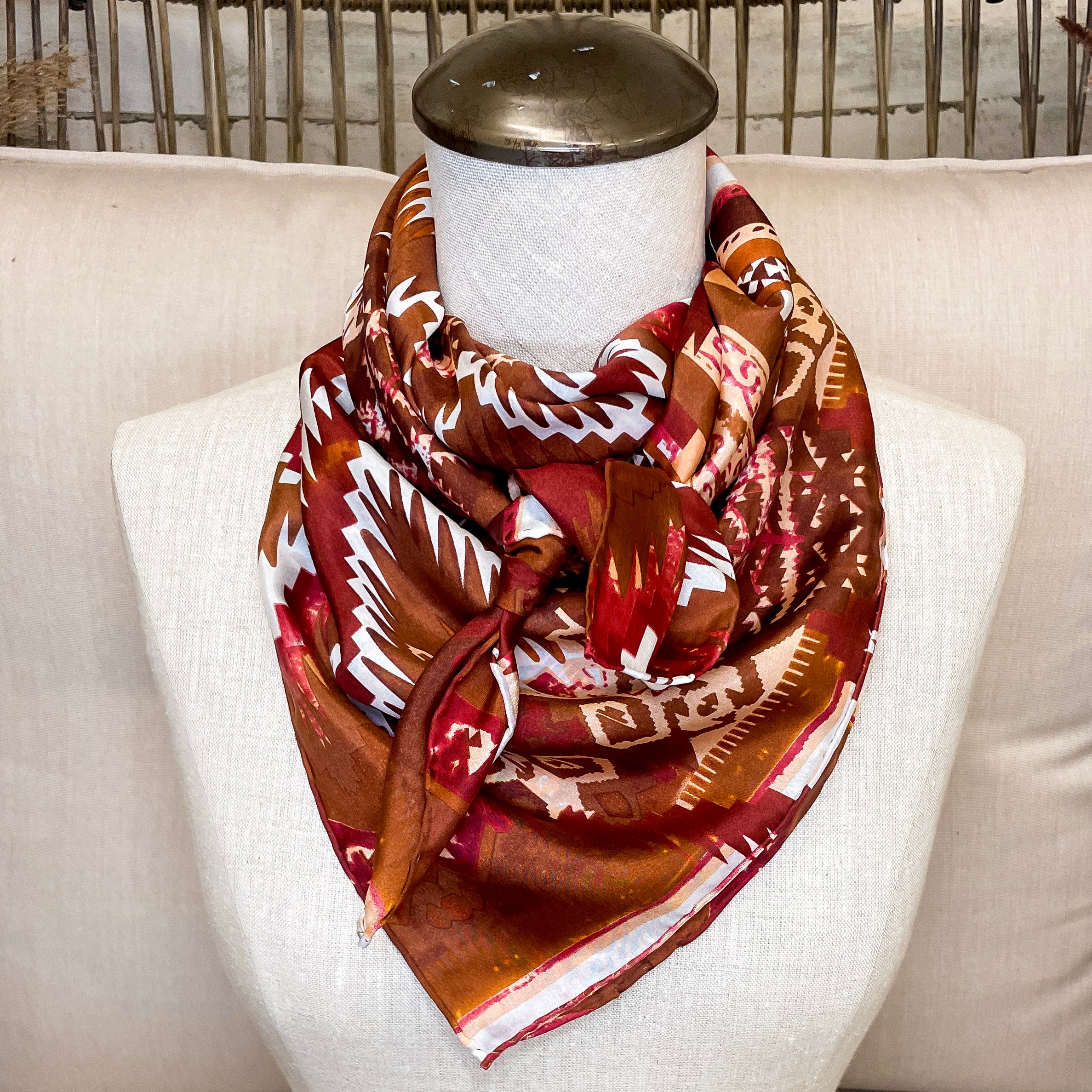 Aztec Silk Wild Rag in Brown and White