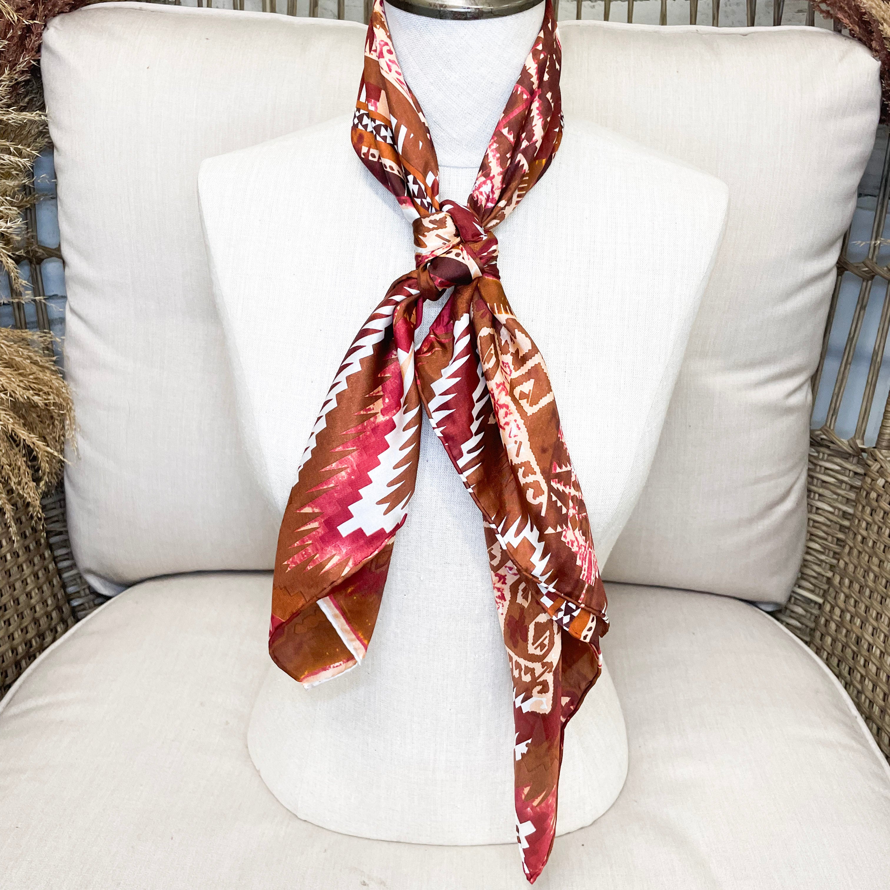 Aztec Silk Wild Rag in Brown and White