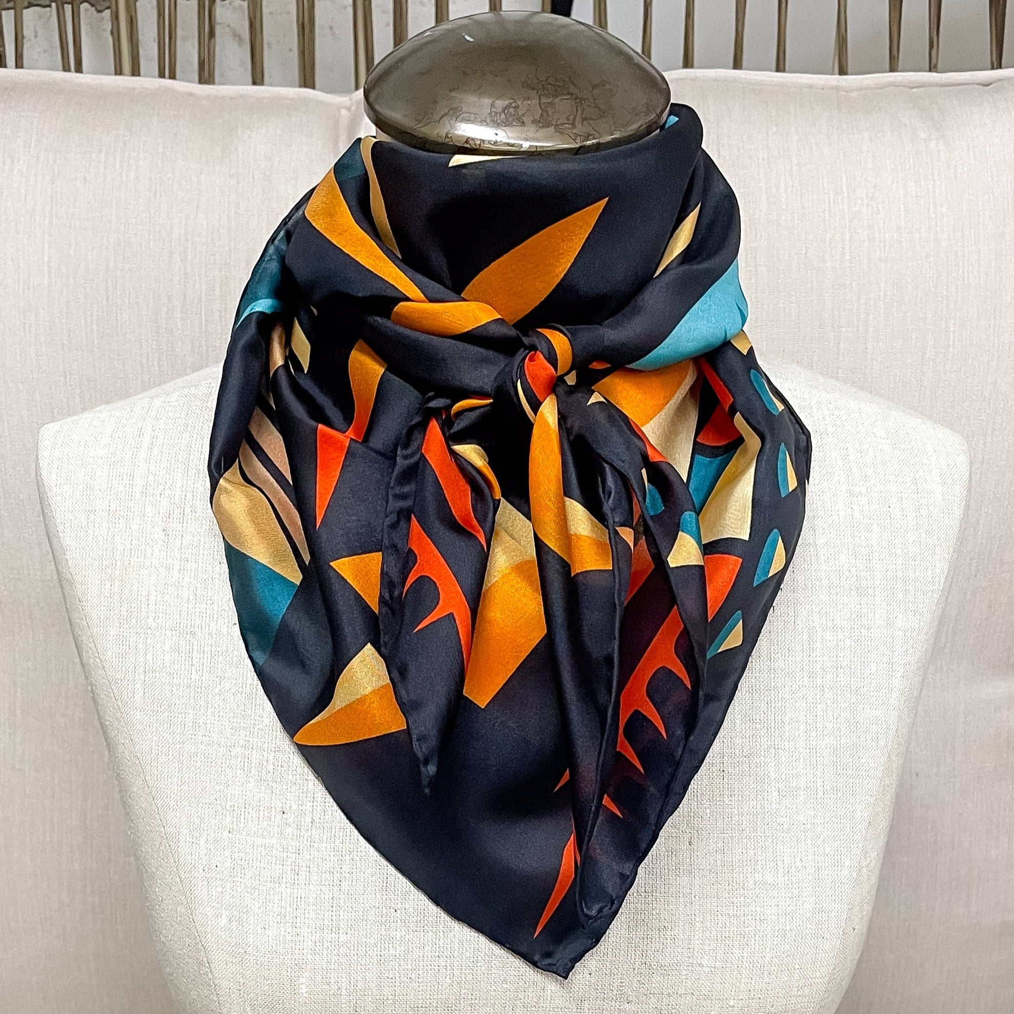 Wyoming Traders | Aztec Silk Wild Rag in Black and Orange – Giddy Up ...