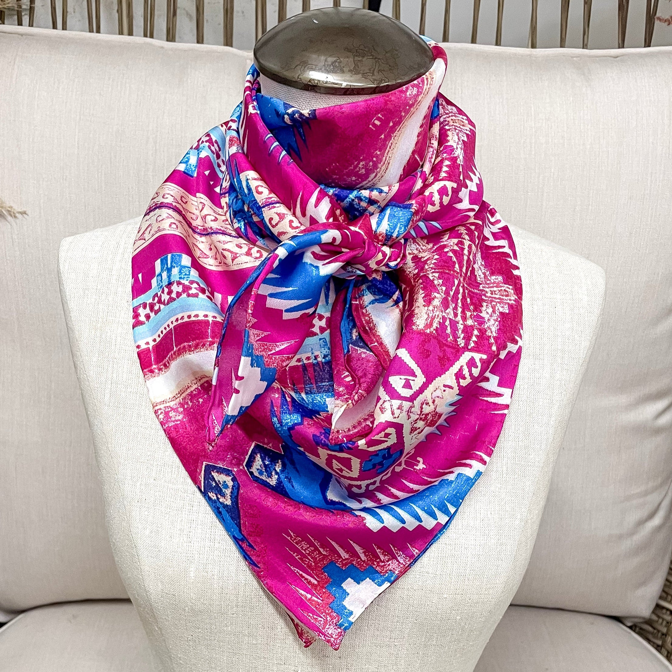 Wyoming Traders | Aztec Silk Wild Rag in Pink and Blue – Giddy Up ...