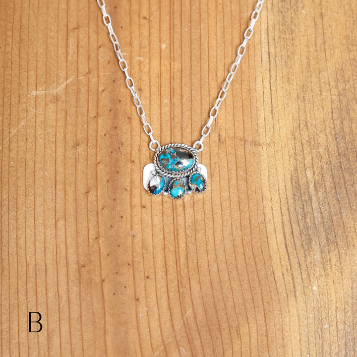 Navajo | Four Stone Buffalo White and Turquoise Pendant Necklace
