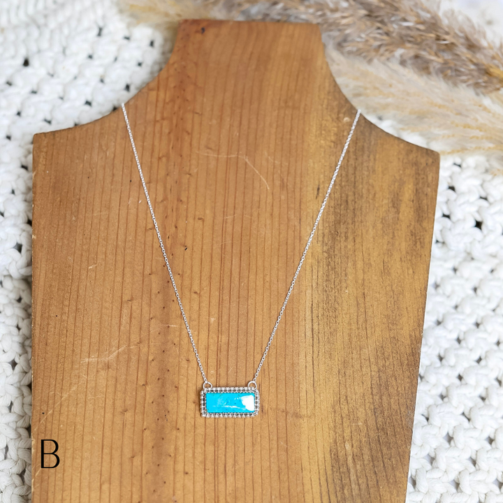 Navajo | Handmade Sterling Silver Turquoise Bar Pendant Necklaces