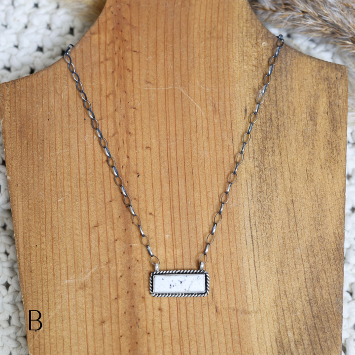 Johnny Dixon | Handmade Sterling Silver White Buffalo Bar Pendant Necklaces