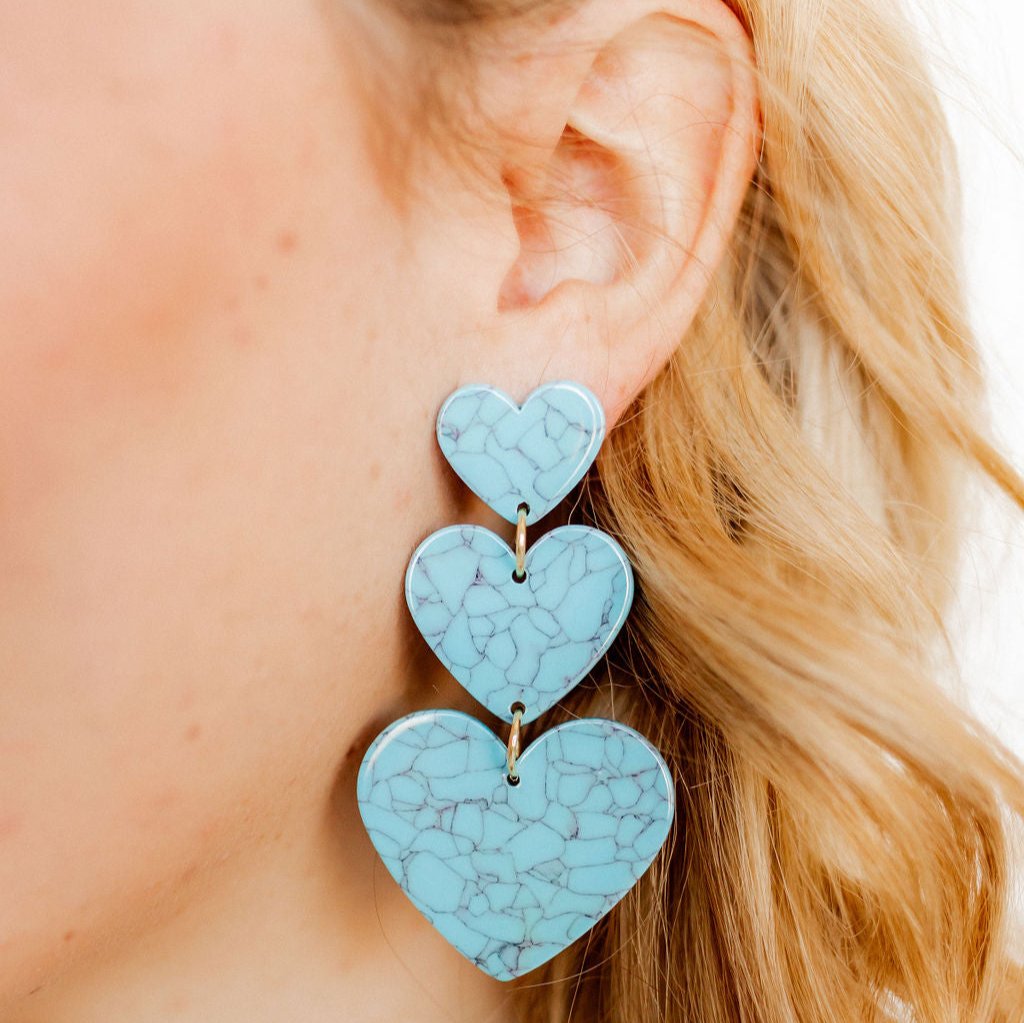 Linny Co | Penny Heart Drop Earrings in Turquoise Blue