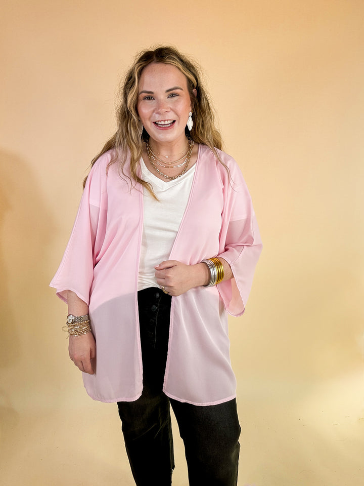Like a Melody Solid Sheer Kimono in Baby Pink