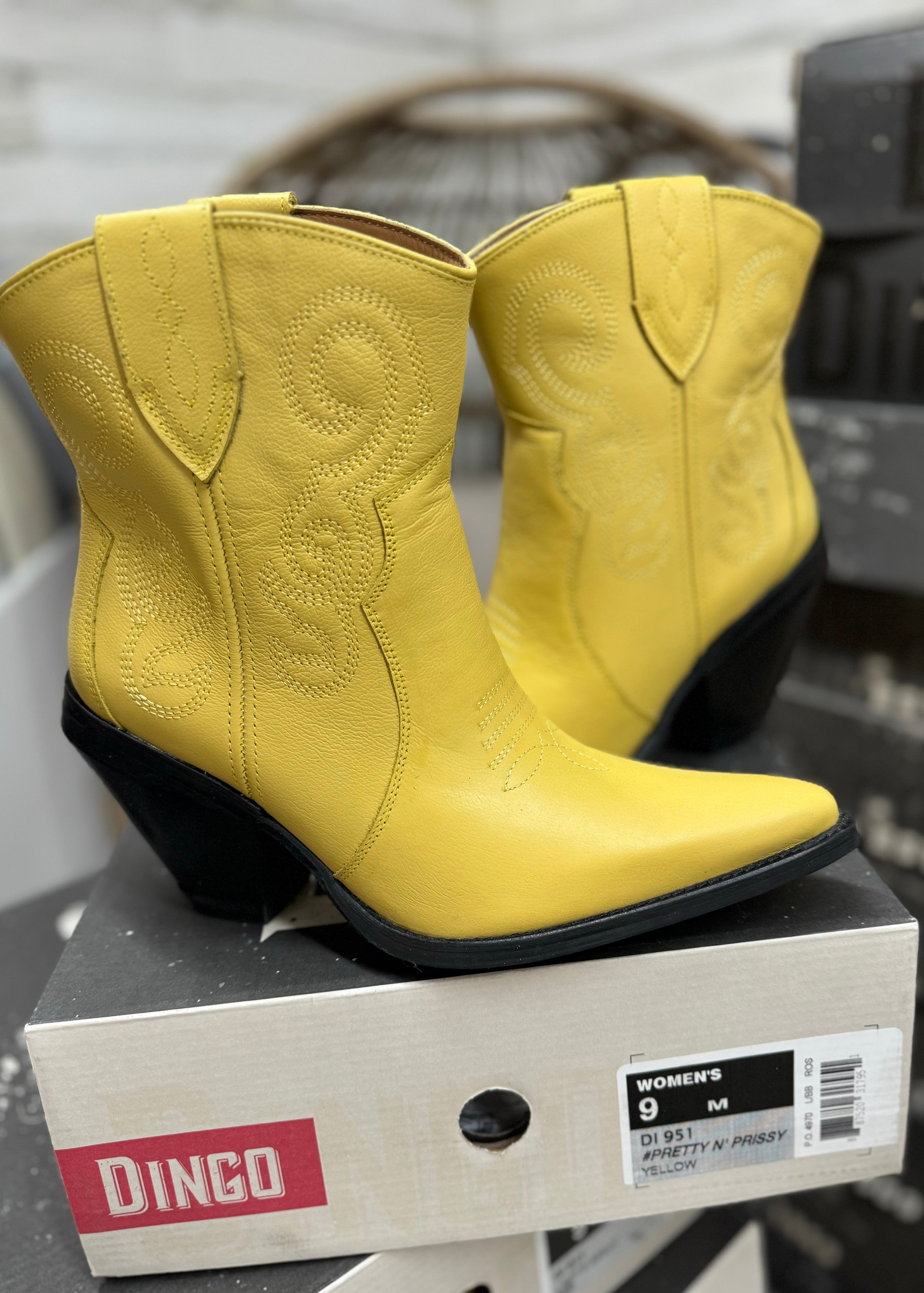 Last Chance Size 9 | Dingo | Pretty N Prissy Leather Bootie in Yellow  **DISCONTINUED** - Giddy Up Glamour Boutique