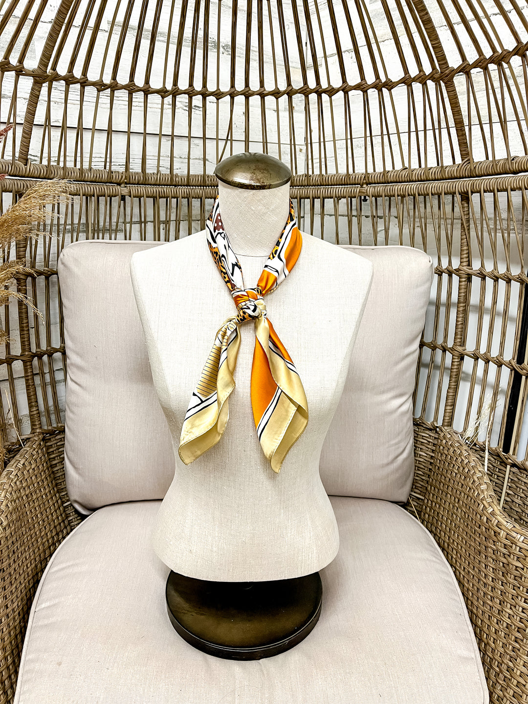 Rodeo Run Western Horse and Leopard Print Silk Feel Square Scarf in Tan