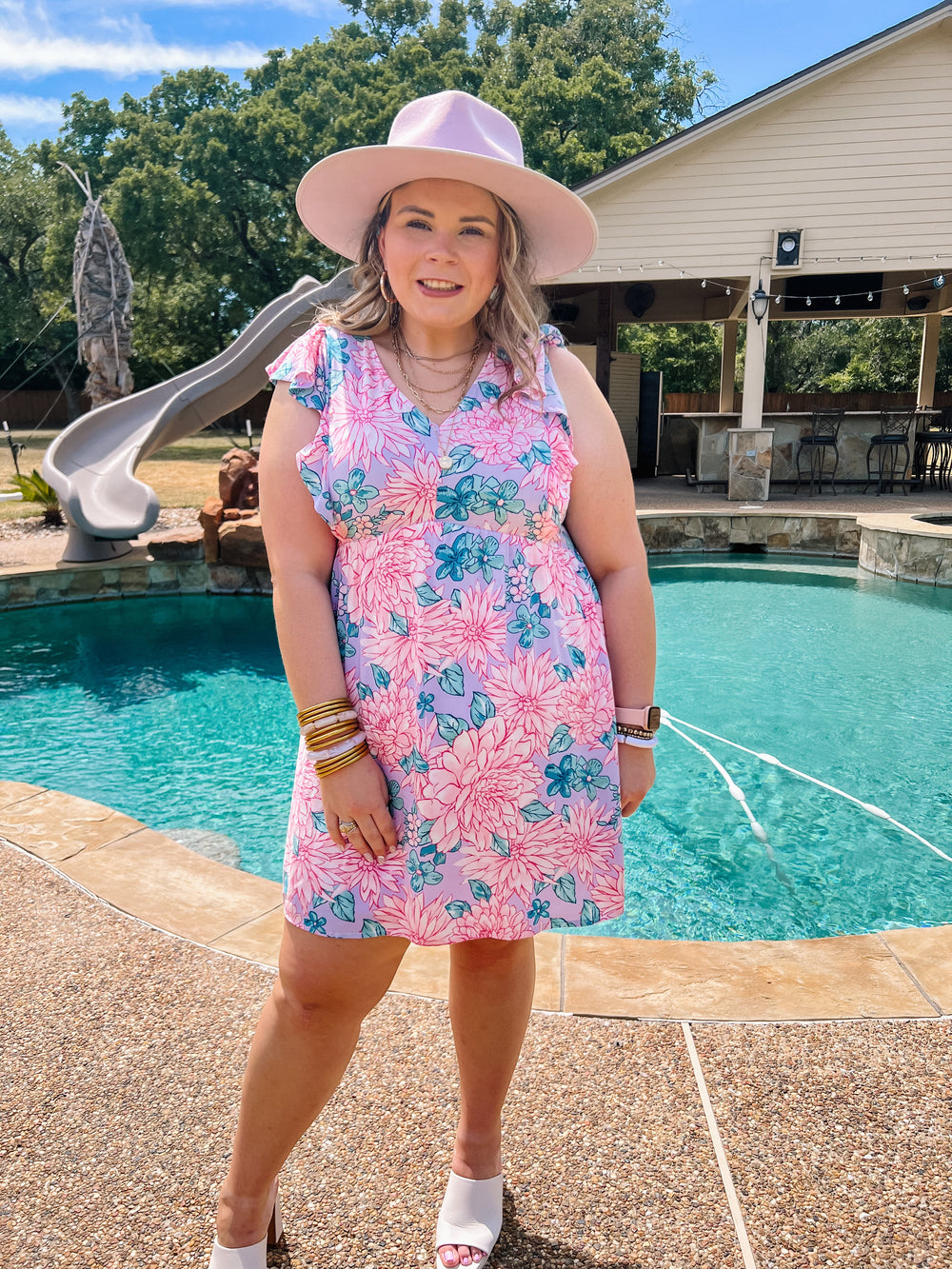 Sunshine On My Mind Floral Ruffle Cap Sleeve Dress in Lilac Pink - Giddy Up Glamour Boutique
