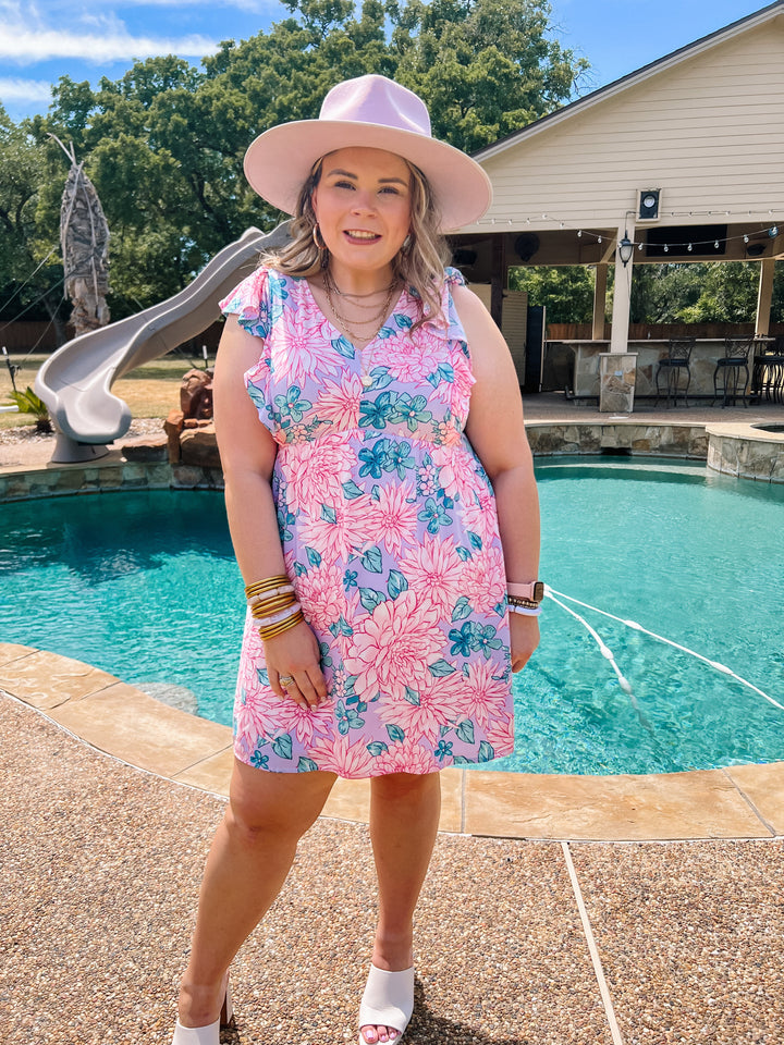 Sunshine On My Mind Floral Ruffle Cap Sleeve Dress in Lilac Pink - Giddy Up Glamour Boutique