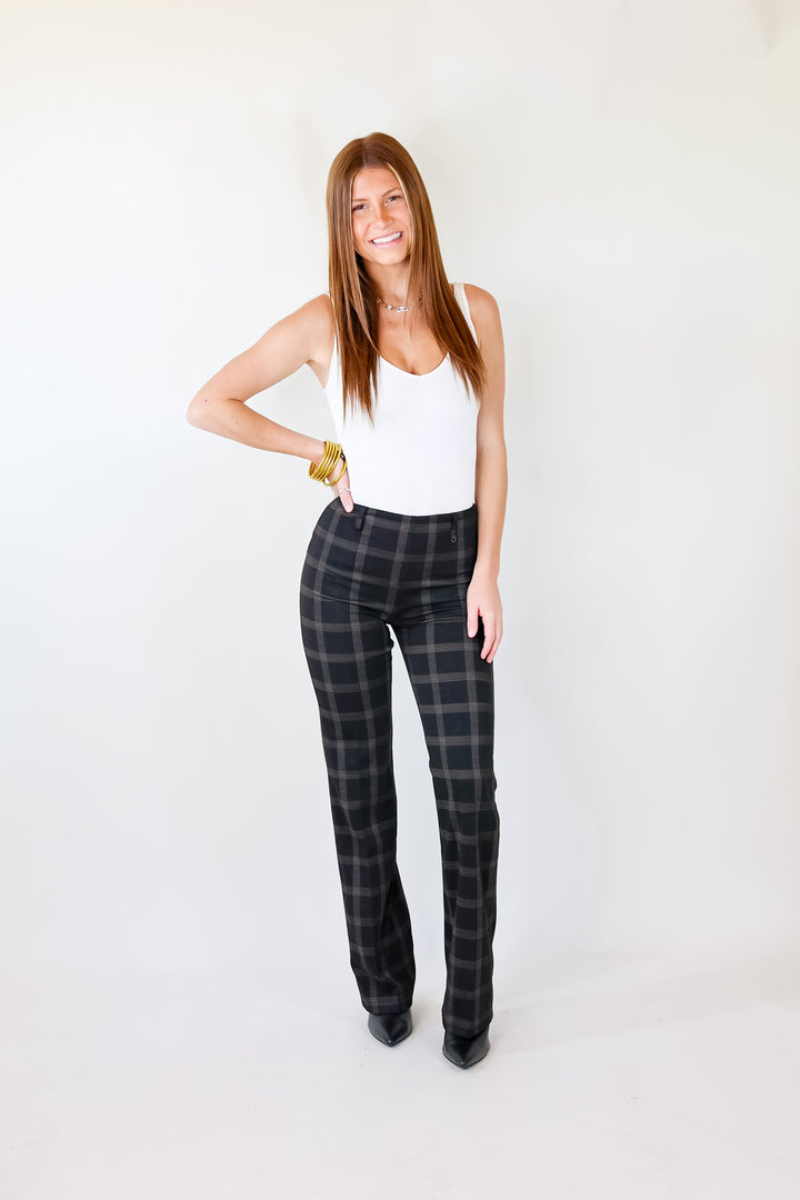 Lyssé | Plaid Baby Bootcut Pants in Black - Giddy Up Glamour Boutique