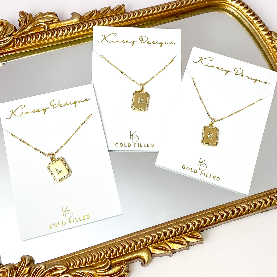 Kinsey Designs | Initial Tile Chain Necklace with CZ Crystals - Giddy Up Glamour Boutique