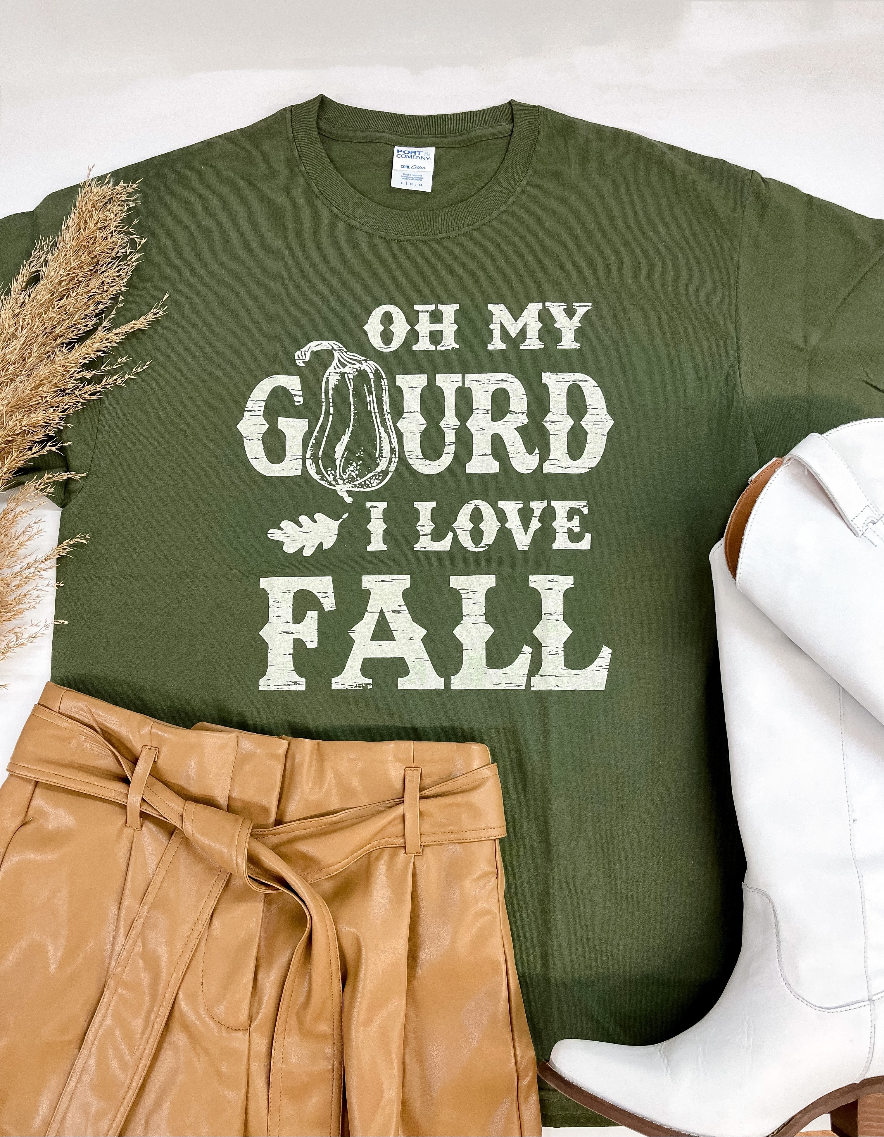 Oh My Gourd Short Sleeve Graphic Tee in Moss Green - Giddy Up Glamour Boutique