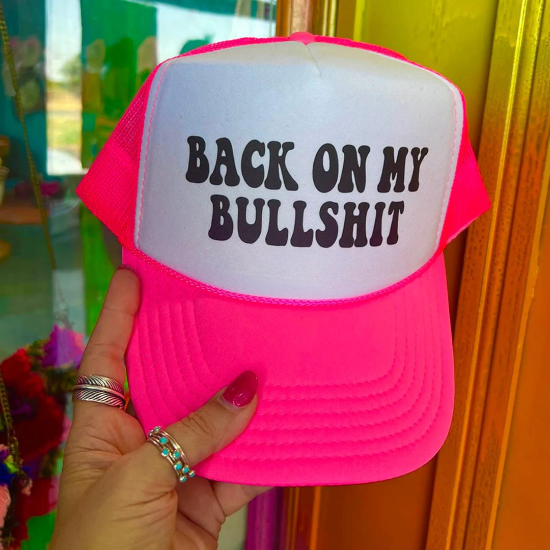 Online Exclusive | Back On My Bullshit Trucker Cap in Hot Pink and White