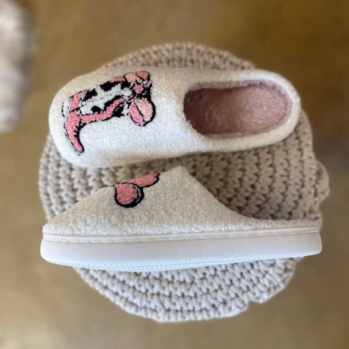 Barefoot Bliss Slide On Slippers in Ivory with Western Icons