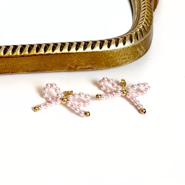 Beaded Blondes | Pink Pearl Beaded Bow Earrings