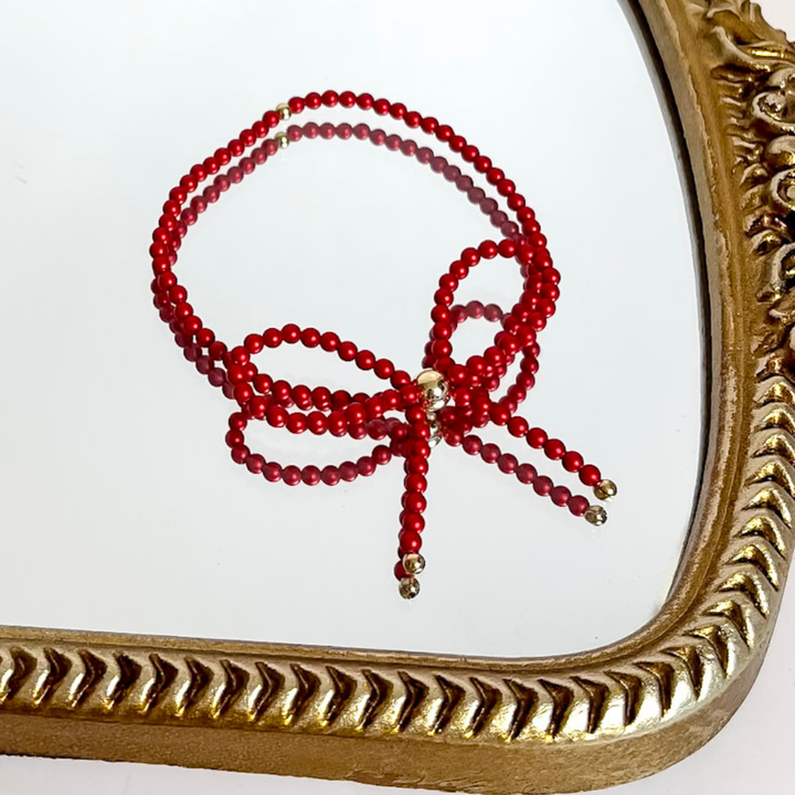 Beaded Blondes | Red Pearl Bow Bracelet