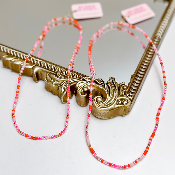 Beaded Blondes | Sprinkle Beaded Necklace in Pink and Orange
