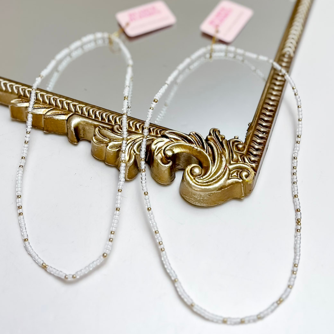Beaded Blondes | Sprinkle Beaded Necklace in White and Gold