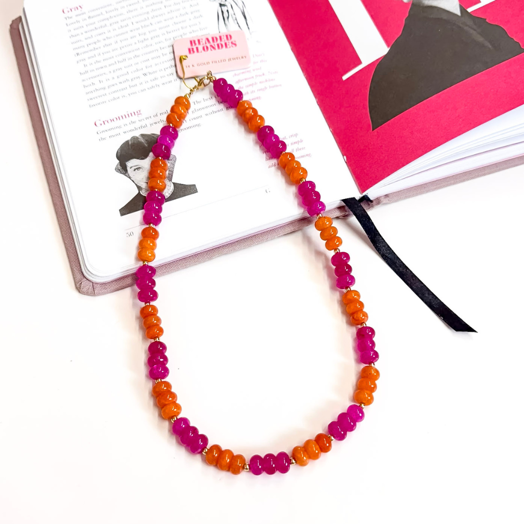 Beaded Blondes | Magenta & Orange Colorblock Gemstone Necklace