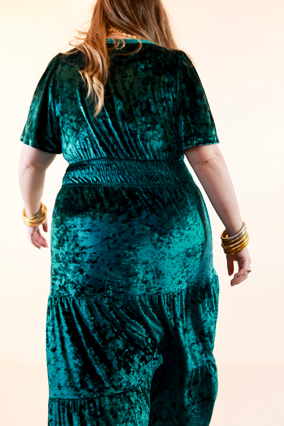 Belle of the Ball Crushed Velvet Tiered Maxi Dress in Green