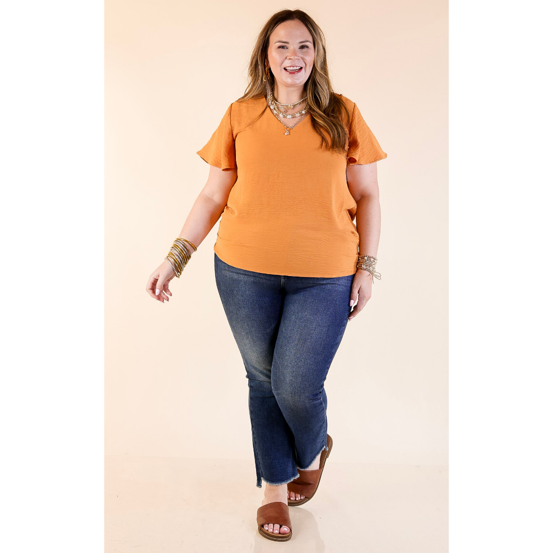 Best Intentions V Neck Short Sleeve Top in Apricot Orange