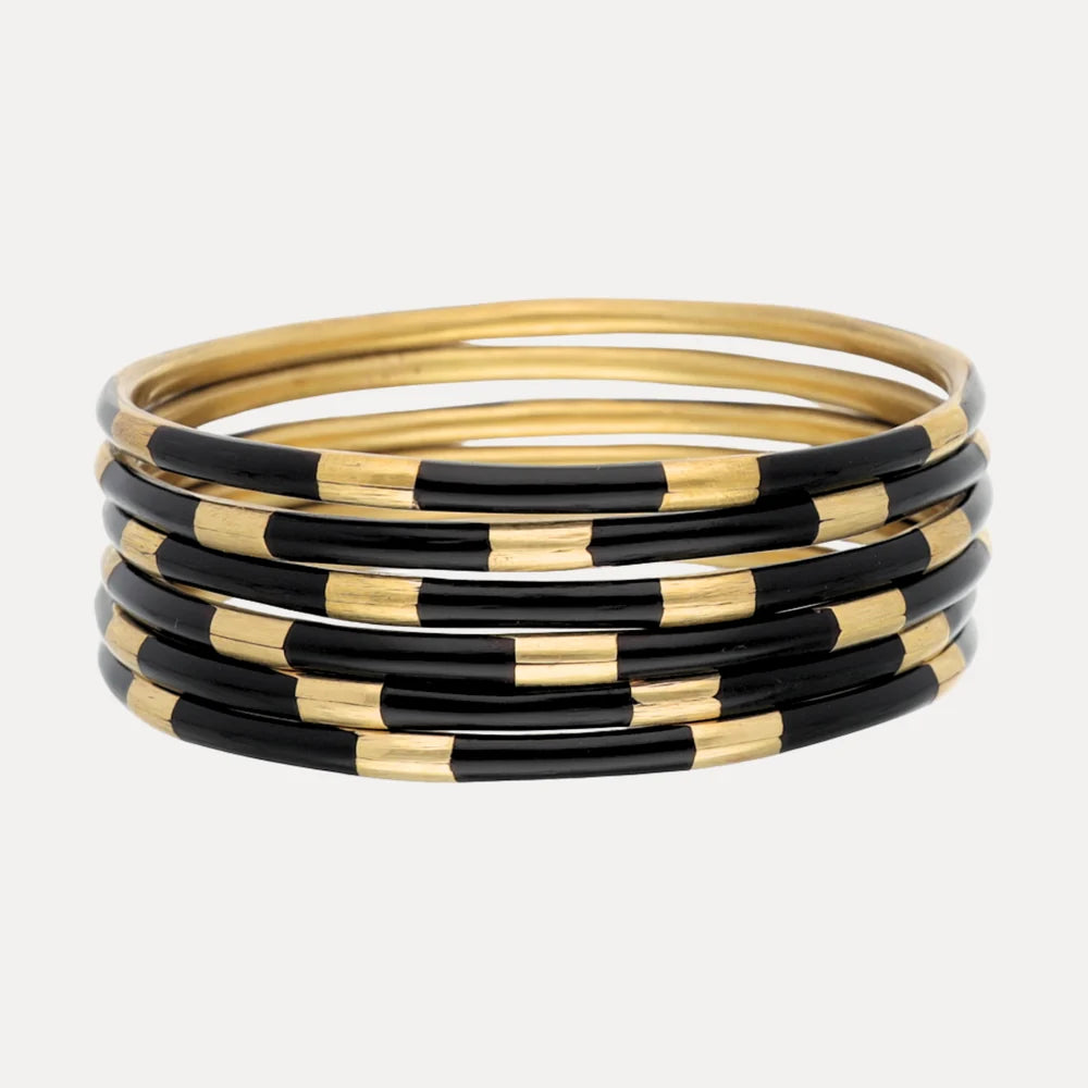 BuDhaGirl | Set of Six | Veda Bangles in Black and Gold