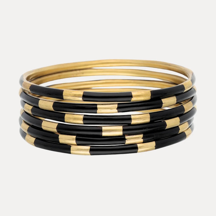 BuDhaGirl | Set of Six | Veda Bangles in Black and Gold