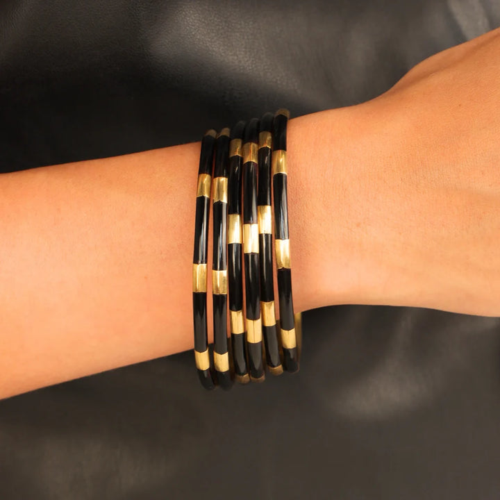 BuDhaGirl | Set of Six | Veda Bangles in Black and Gold