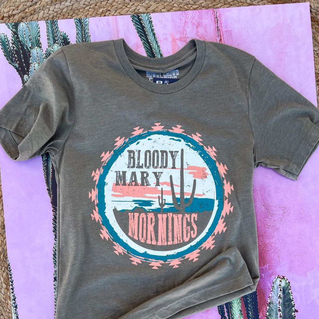 Online Exclusive | Bloody Mary Mornings Short Sleeve Graphic Tee in Heather Army Green